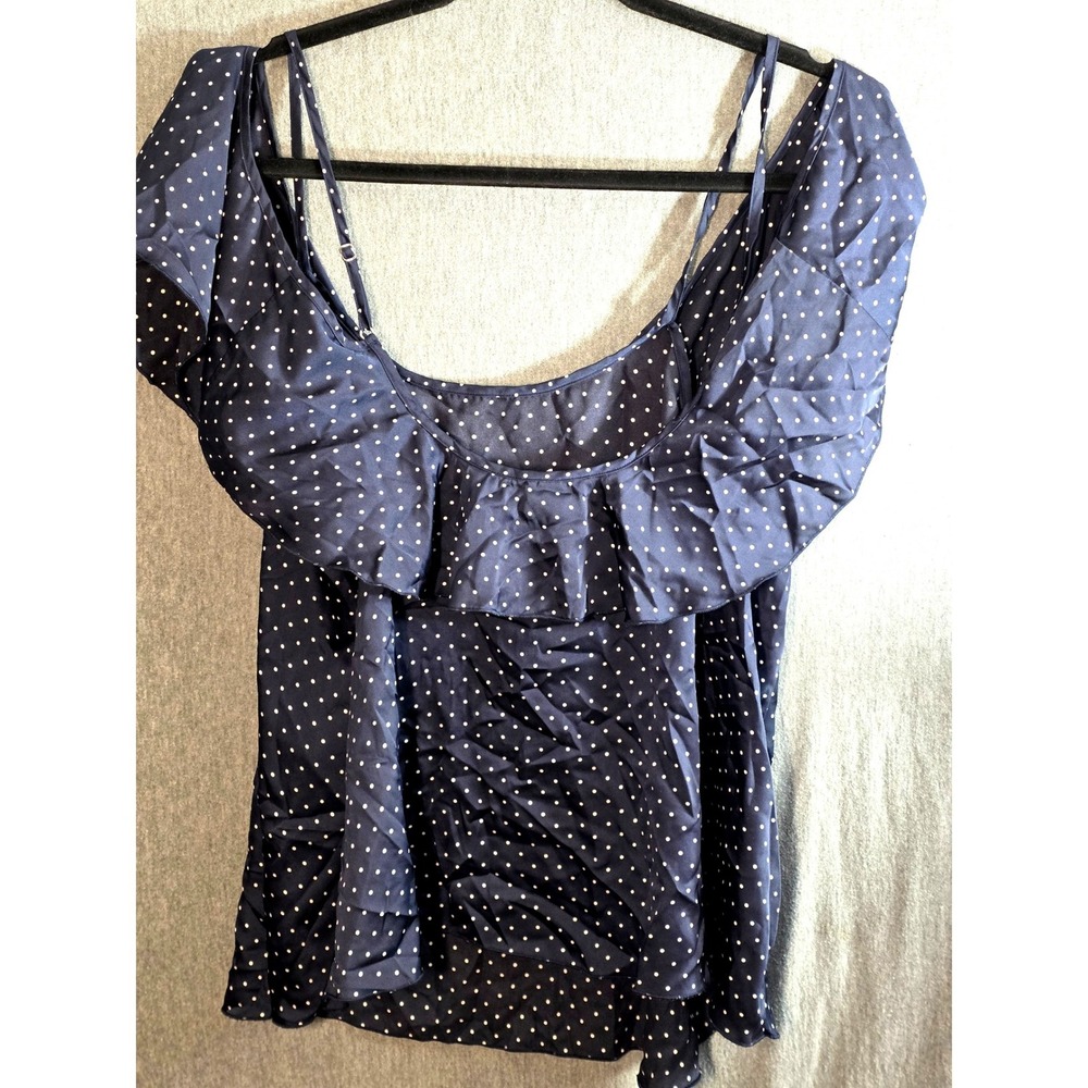 Vtg Victorias Secret Polka Dot Satiny Cold‎ Shoulder Top Plus Size XL Blue White